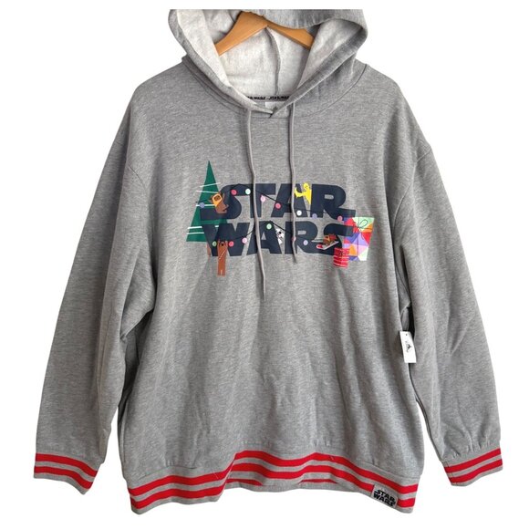 size XXL NWT Disney Star‎ Wars Christmas pullover gray hoodie sweatshirt holiday - Picture 1 of 7